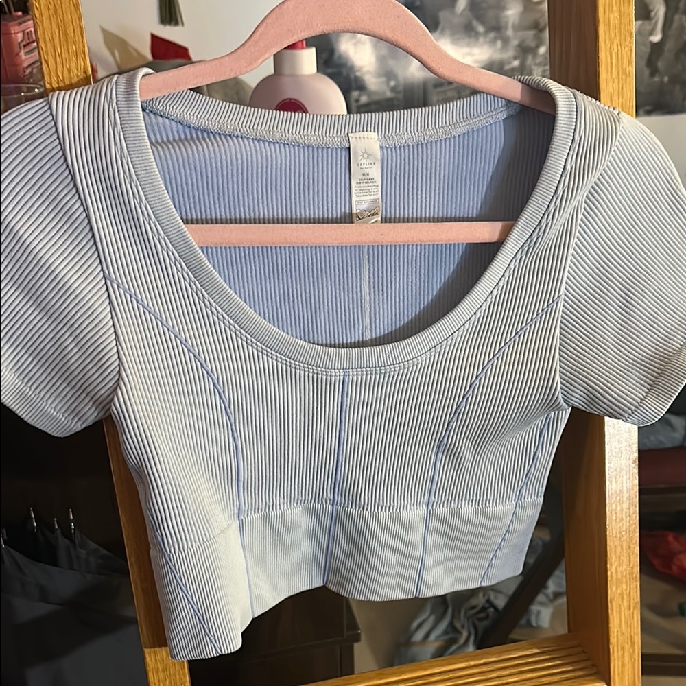 Aerie Blue Fitted Ribbed Crop Top